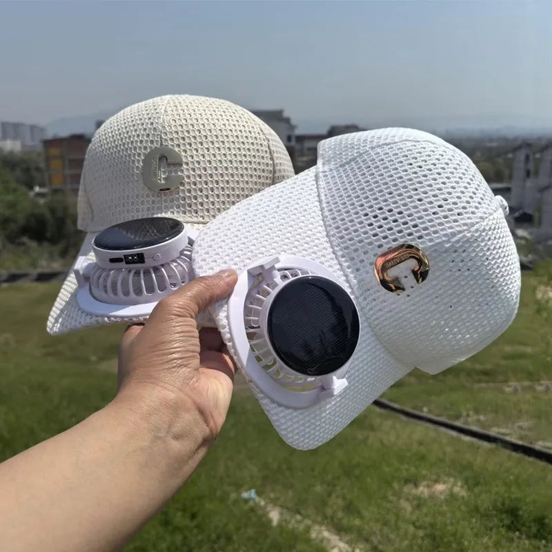 New Solar-Powered Charging Fan Cap Summer Extended Brim Mesh Breathable UV Protection Outdoor Hat Sun-Protective Baseball Cap
