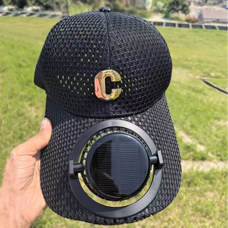 New Solar-Powered Charging Fan Cap Summer Extended Brim Mesh Breathable UV Protection Outdoor Hat Sun-Protective Baseball Cap