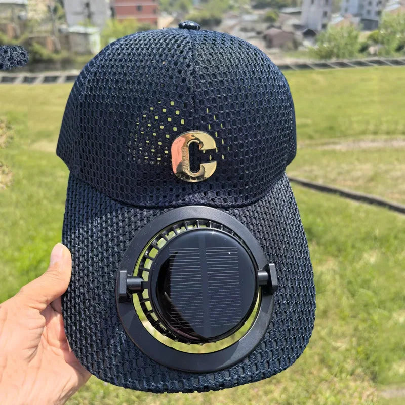 New Solar-Powered Charging Fan Cap Summer Extended Brim Mesh Breathable UV Protection Outdoor Hat Sun-Protective Baseball Cap