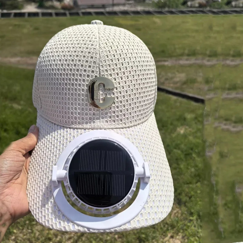 New Solar-Powered Charging Fan Cap Summer Extended Brim Mesh Breathable UV Protection Outdoor Hat Sun-Protective Baseball Cap