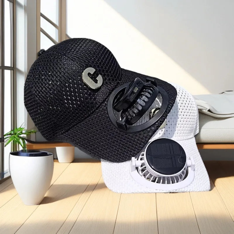 New Solar-Powered Charging Fan Cap Summer Extended Brim Mesh Breathable UV Protection Outdoor Hat Sun-Protective Baseball Cap