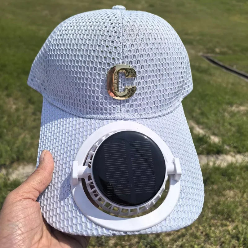 New Solar-Powered Charging Fan Cap Summer Extended Brim Mesh Breathable UV Protection Outdoor Hat Sun-Protective Baseball Cap