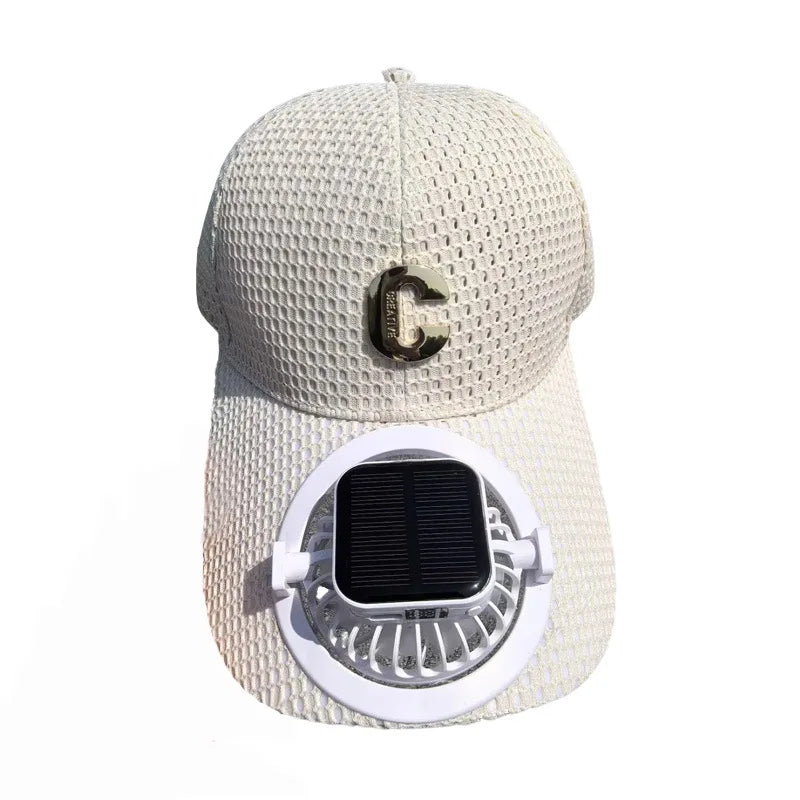 New Solar-Powered Charging Fan Cap Summer Extended Brim Mesh Breathable UV Protection Outdoor Hat Sun-Protective Baseball Cap