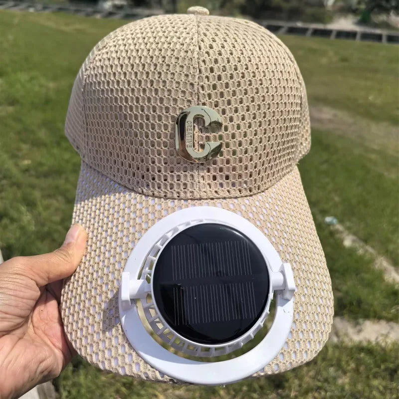 New Solar-Powered Charging Fan Cap Summer Extended Brim Mesh Breathable UV Protection Outdoor Hat Sun-Protective Baseball Cap