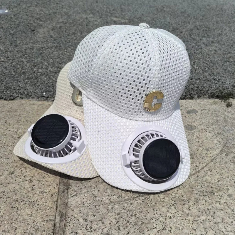 New Solar-Powered Charging Fan Cap Summer Extended Brim Mesh Breathable UV Protection Outdoor Hat Sun-Protective Baseball Cap